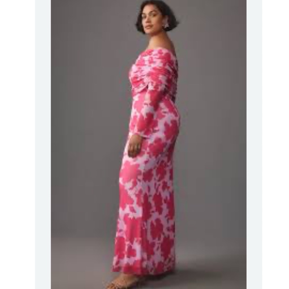 NWT Anthropologie AFRM Long-Sleeve Off-The-Shoulder Mesh Maxi Dress - Picture 3 of 14